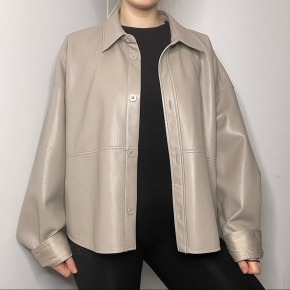 Babaton Pelli oversized leather button up shirt jacket - Picture 2 of 7